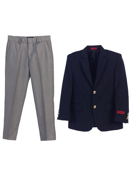 boys formal navy blazer suit jacket Gray pants set