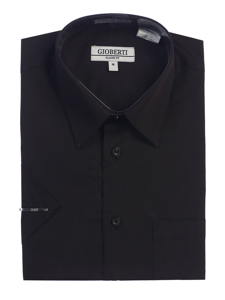 Men's Short Sleeve Shirt, Black mens formal button down dress shirt