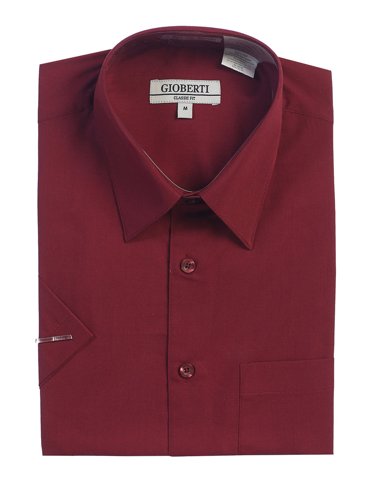 Men's Short Sleeve Shirt, Burgundy mens formal button down dress shirt