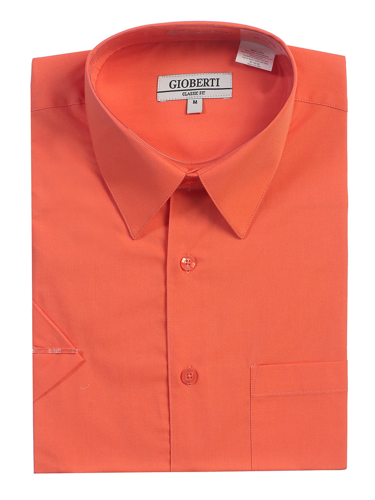 Men's Short Sleeve Shirt, Coral mens formal button down dress shirt