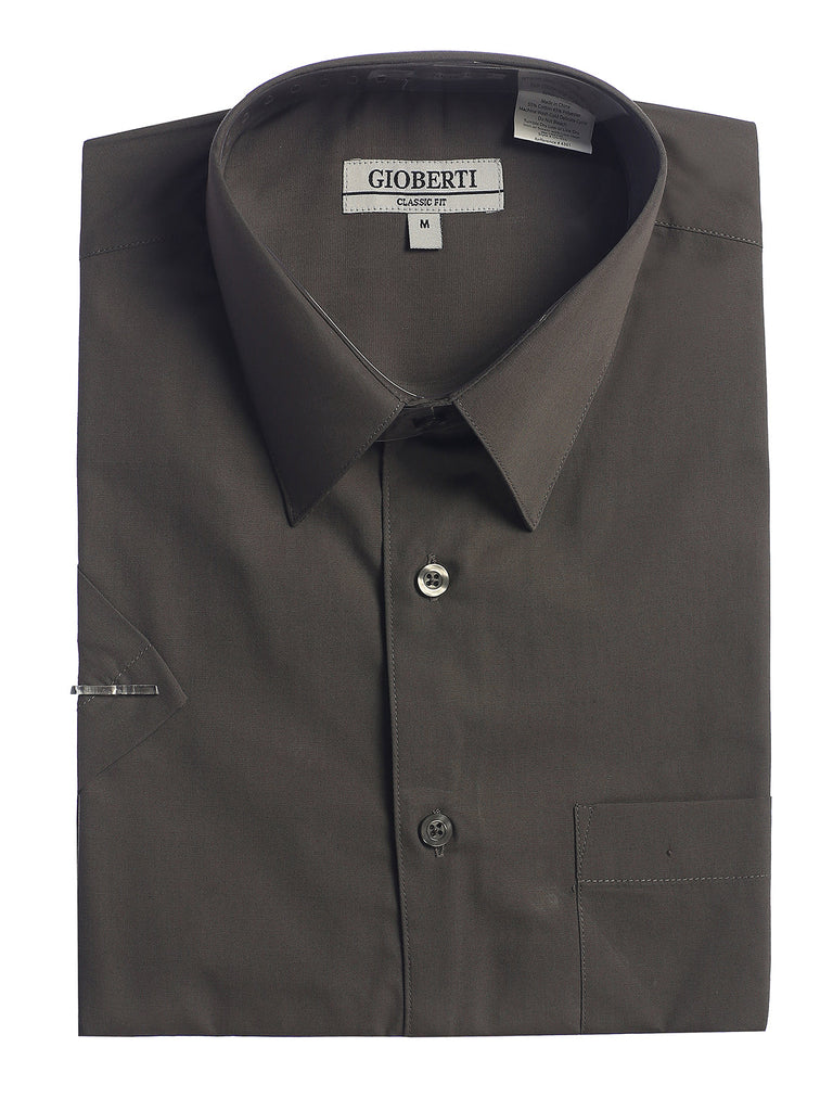Men's Short Sleeve Shirt, Dark Gray mens formal button down dress shirt