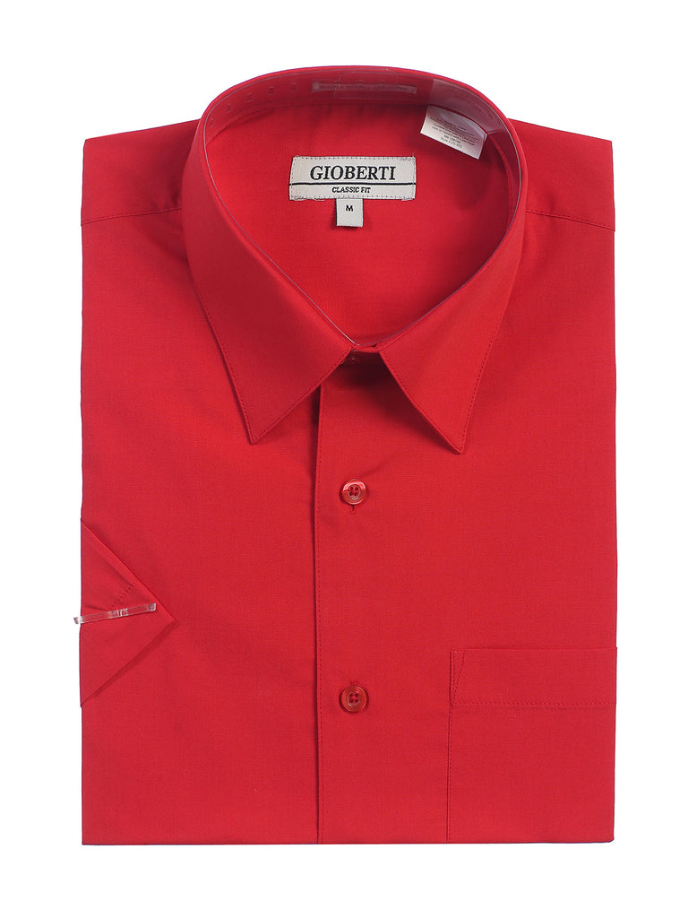 Men's Short Sleeve Shirt, Red mens formal button down dress shirt