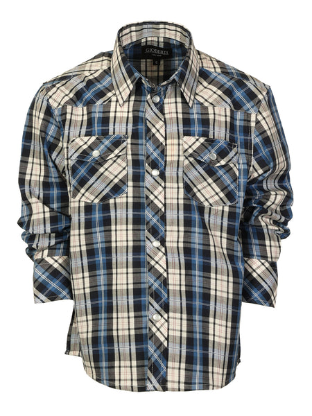 Boys Plaid Long Sleeve Pearl Snaps Shirt