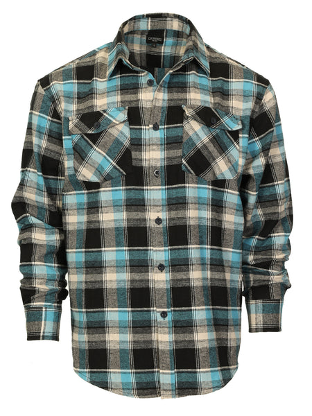 Mens Long Sleeve Flannel Plaid Checked Double Pocketed Shirt
