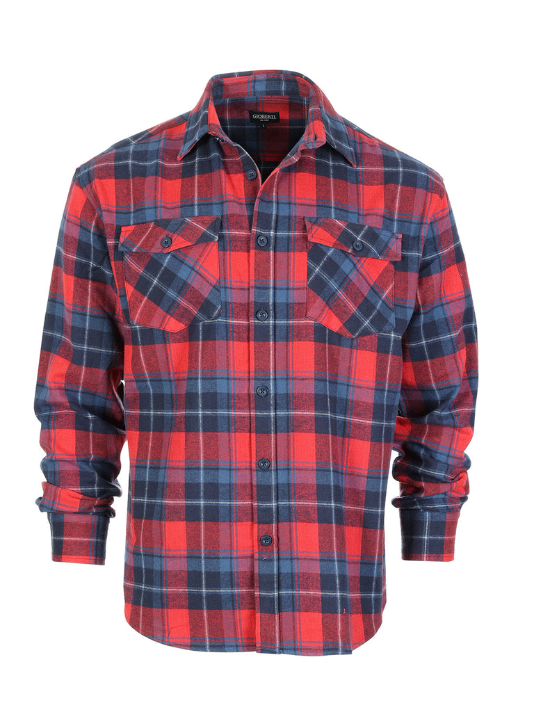 Men's Plaid Flannel Shirt Mens Long Sleeve Flannel Plaid Checked Double Pocketed Shirt