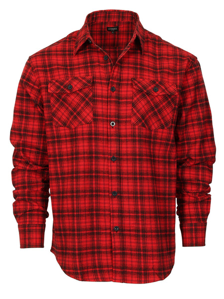 Mens Long Sleeve Flannel Plaid Checked Double Pocketed Shirt
