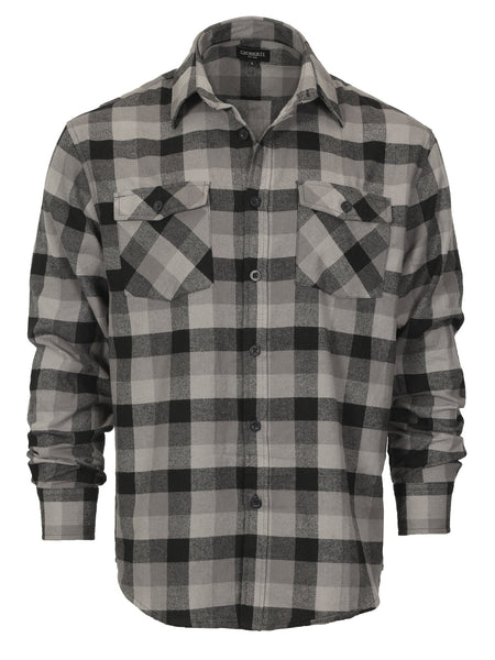 Mens Long Sleeve Flannel Plaid Checked Double Pocketed Shirt