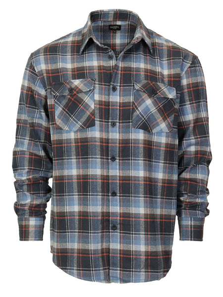 Mens Long Sleeve Flannel Plaid Checked Double Pocketed Shirt