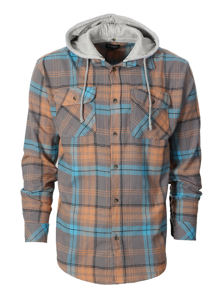 Mens Casual long-sleeve Removable Hood Plaid Checked Flannel Button Down