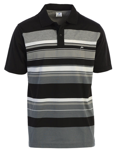 Mens Button Short Sleeve Striped Jersey Polo Shirt with Pocket