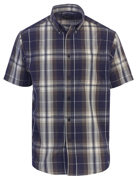 Mens Casual Plaid Short Sleeve Button Down Shirt