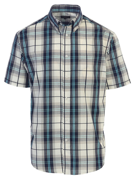 Mens Casual Plaid Short Sleeve Button Down Shirt