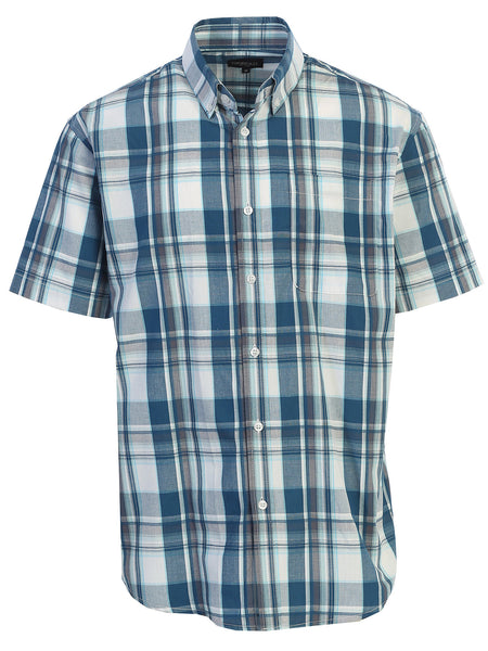 Mens Casual Plaid Short Sleeve Button Down Shirt