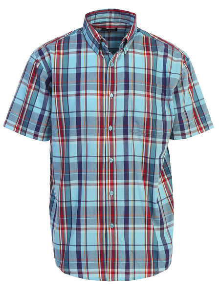 Mens Casual Plaid Short Sleeve Button Down Shirt