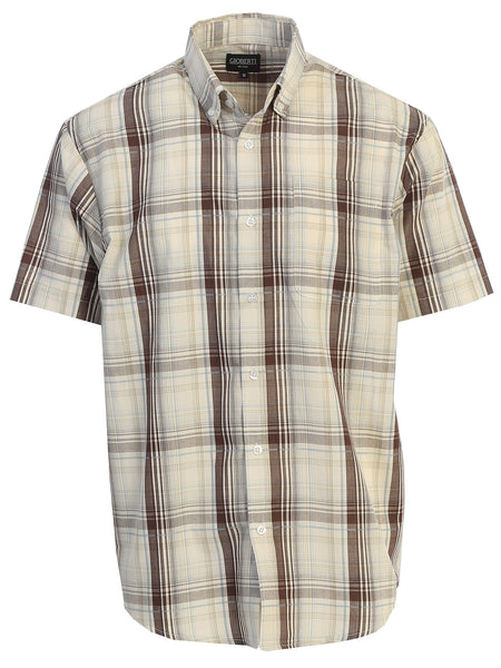 Mens Casual Plaid Short Sleeve Button Down Shirt