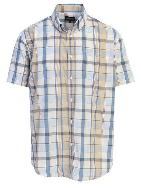 Mens Casual Plaid Short Sleeve Button Down Shirt