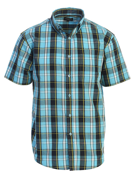 Mens Casual Plaid Short Sleeve Button Down Shirt