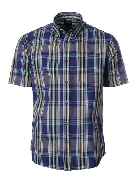 Mens Casual Plaid Short Sleeve Button Down Shirt