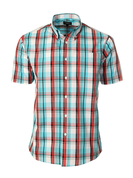 Mens Casual Plaid Short Sleeve Button Down Shirt