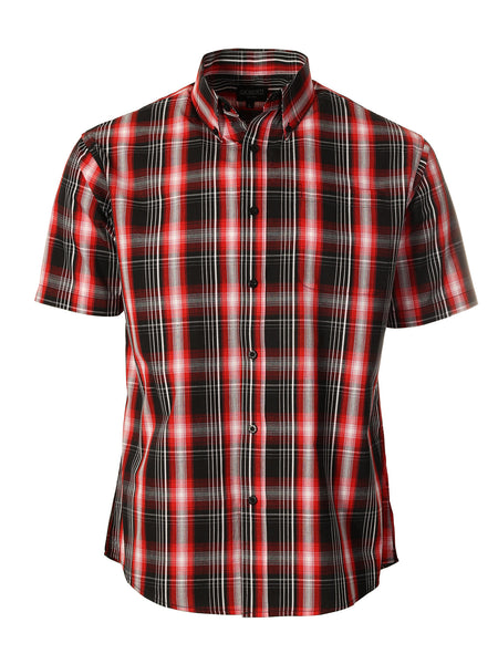 Mens Casual Plaid Short Sleeve Button Down Shirt