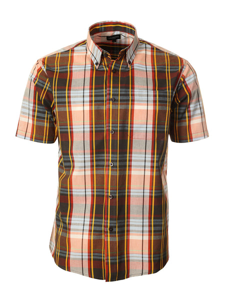 Mens Casual Plaid Short Sleeve Button Down Shirt