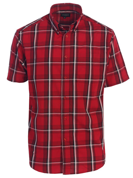 Mens Casual Plaid Short Sleeve Button Down Shirt