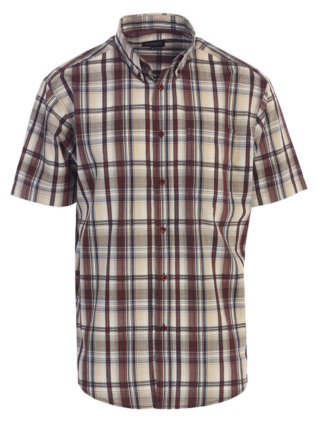 Mens Casual Plaid Short Sleeve Button Down Shirt