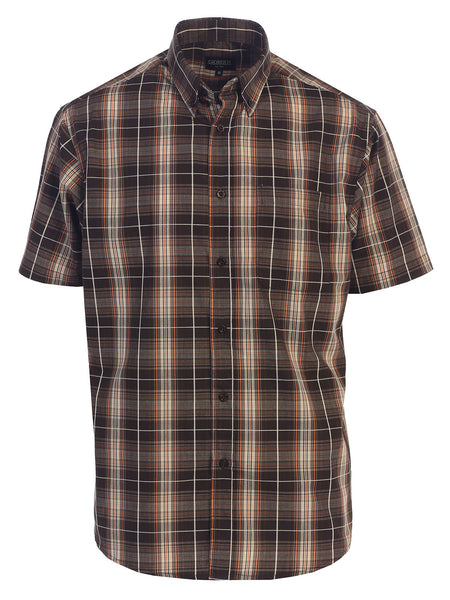 Mens Casual Plaid Short Sleeve Button Down Shirt