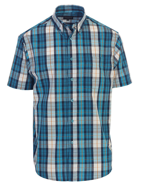 Mens Casual Plaid Short Sleeve Button Down Shirt
