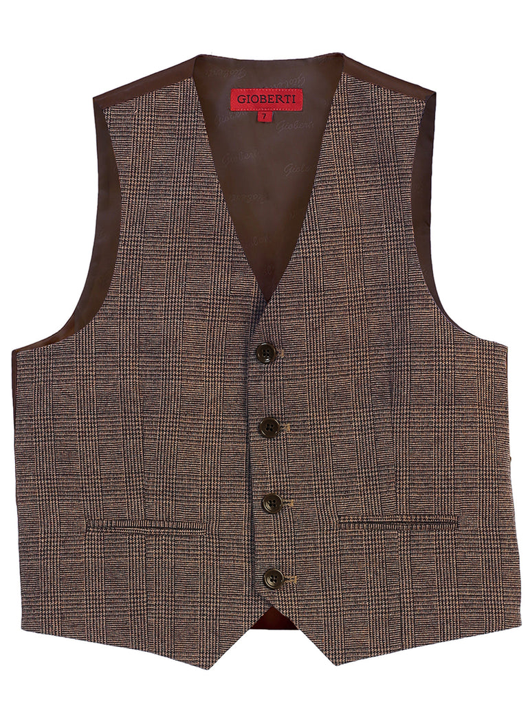 Boy's Tweed Plaid Vest front