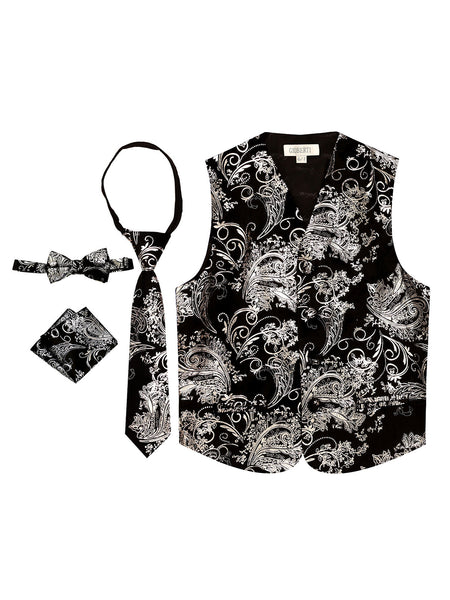 Boy's formal metallic paisley vest set