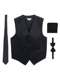 Mens 4 piece formal vest bow tie, tie pocket square set