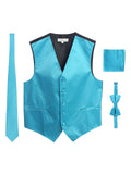 Mens 4 piece formal vest bow tie, tie pocket square set