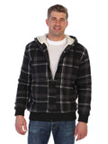 mens fleece outerwear jacket with sherpa lining and removable hood