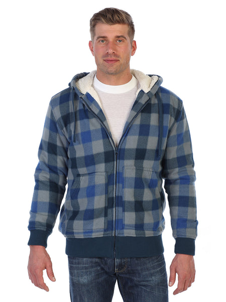 mens fleece outerwear jacket with sherpa lining and removable hood