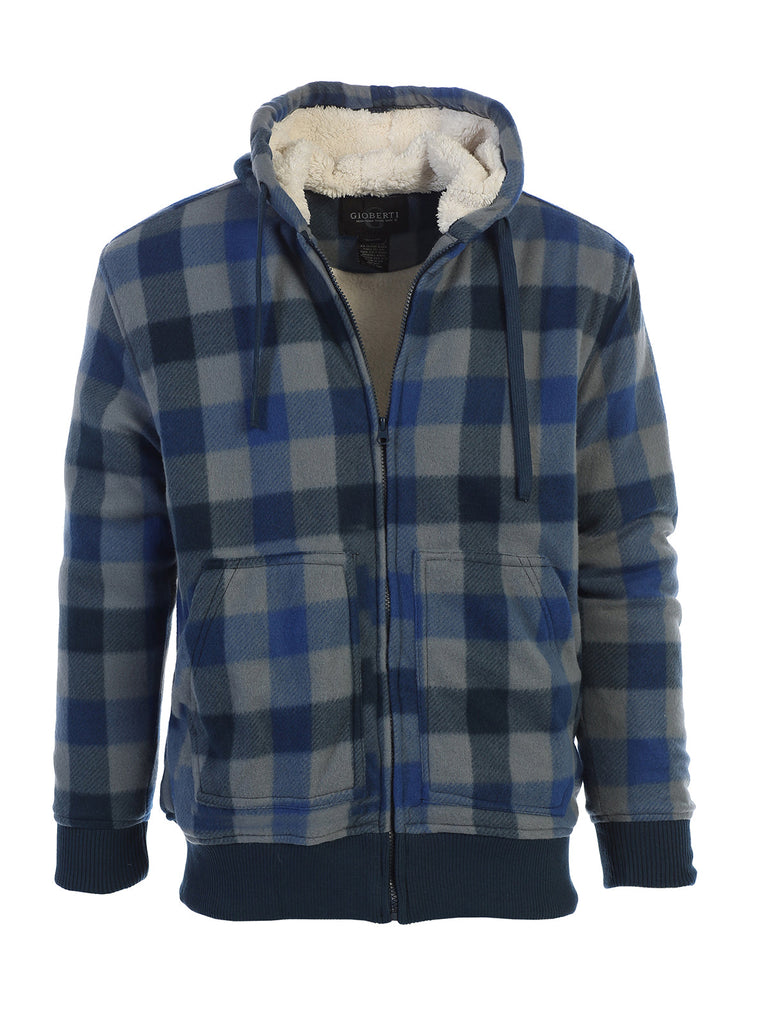 mens fleece outerwear jacket with sherpa lining and removable hood