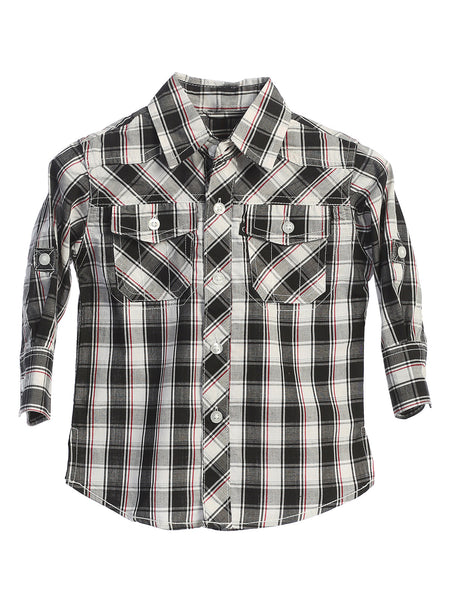 boys long sleeve roll up plaid checked shirt