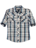 boys long sleeve roll up plaid checked shirt