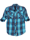 boys long sleeve roll up plaid checked shirt