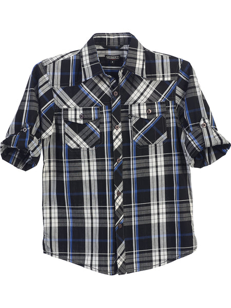 boys long sleeve roll up plaid checked shirt