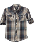 boys long sleeve roll up plaid checked shirt