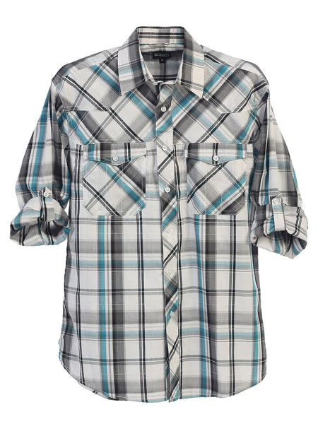 boys long sleeve roll up plaid checked shirt