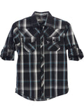 boys long sleeve roll up plaid checked shirt