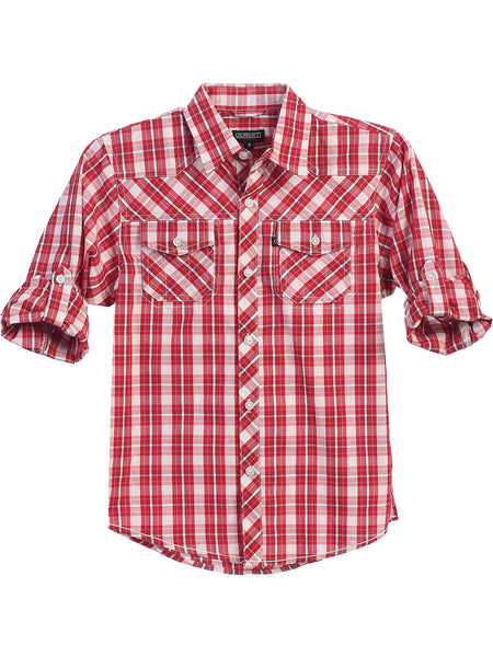 boys long sleeve roll up plaid checked shirt