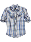 boys long sleeve roll up plaid checked shirt