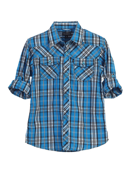 boys long sleeve roll up plaid checked shirt