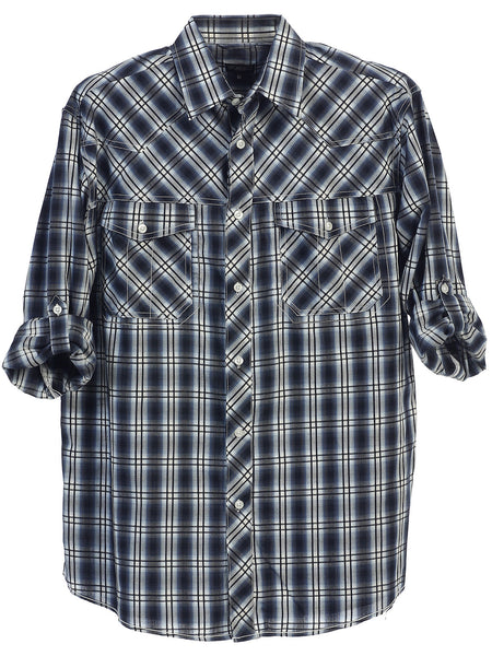 boys long sleeve roll up plaid checked shirt