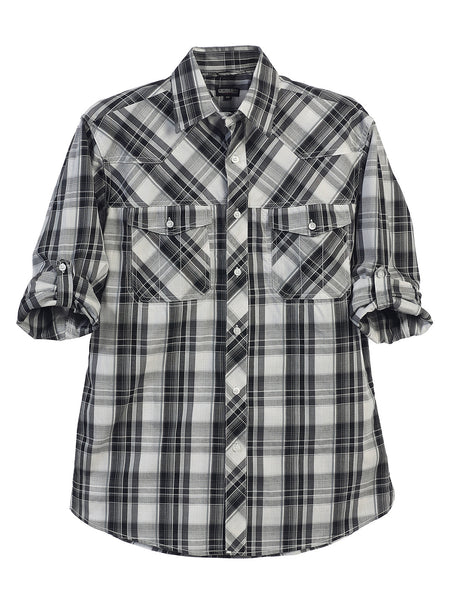 boys long sleeve roll up plaid checked shirt