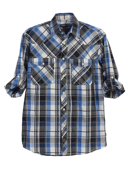 boys long sleeve roll up plaid checked shirt