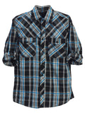 boys long sleeve roll up plaid checked shirt